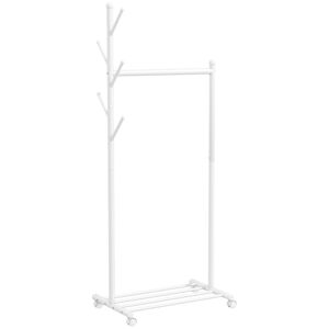 HOMCOM Charriot com Rodas Charriot com 5 Ganchos Barra para Pendurar e Prateleira Inferior Charriot para Dormitório Lavandaria 68x43x171 cm Branco