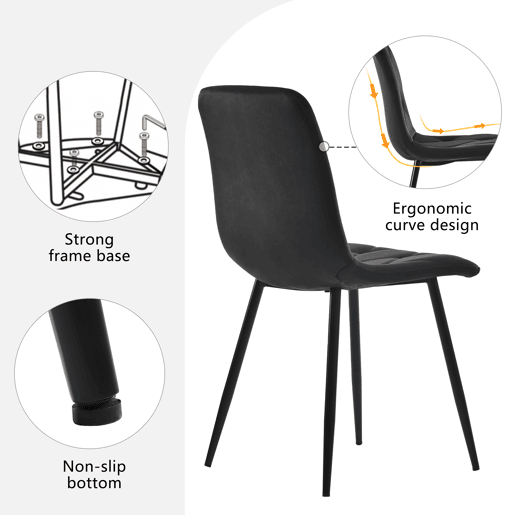 Conjunto de 4 cadeiras de jantar - Polsterstuhl com encosto, veludo Twill, estrutura metálica - Preto