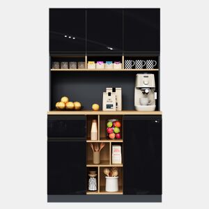 Armário de cozinha 105x45x185 cm - Aparador, prateleiras ajustáveis, gavetas, acessórios anticaída - cinza + preto