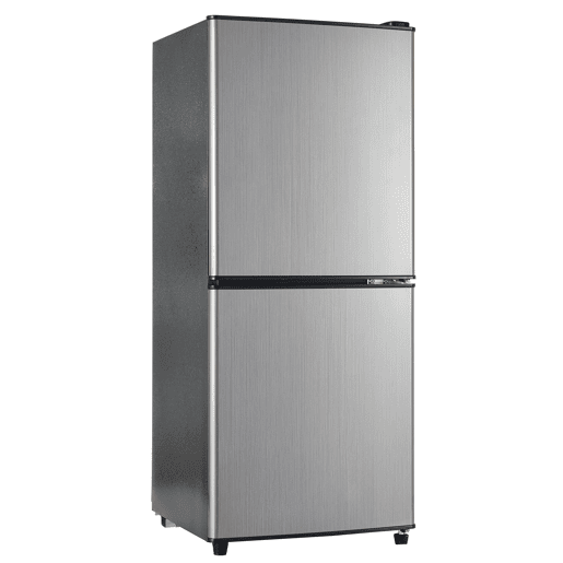 Mini-frigorífico 106 L - 60 L frigorífico + 46 L congelador, 7 níveis de temperatura, porta prateada + corpo preto, iluminação LED, prateleiras ajustáveis - Preto+Prateado
