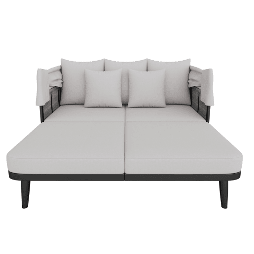 Cadeirão de jardim para 2 pessoas - Espreguiçadeira com toldo retrátil, estrutura em aço galvanizado, almofadas de 10 cm, corda trançada - Cinza