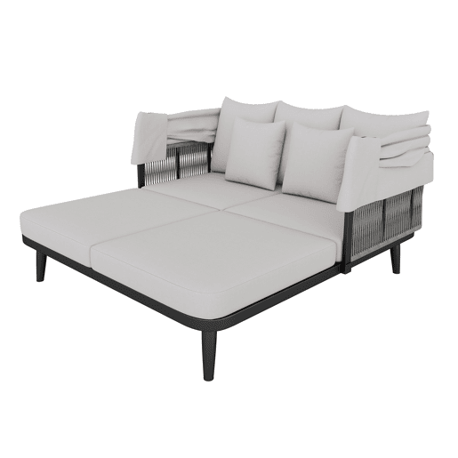 Cadeirão de jardim para 2 pessoas - Espreguiçadeira com toldo retrátil, estrutura em aço galvanizado, almofadas de 10 cm, corda trançada - Cinza