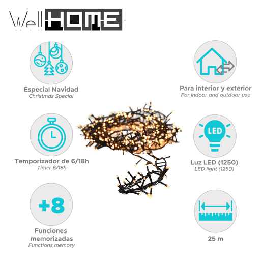 Conjunto de 1250 luzes LED e temporizador