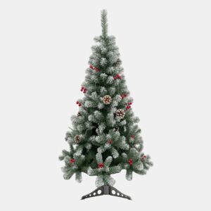 Árvore de Natal com neve de 120 cm com enfeite de pinha, frutas vermelhas e neve