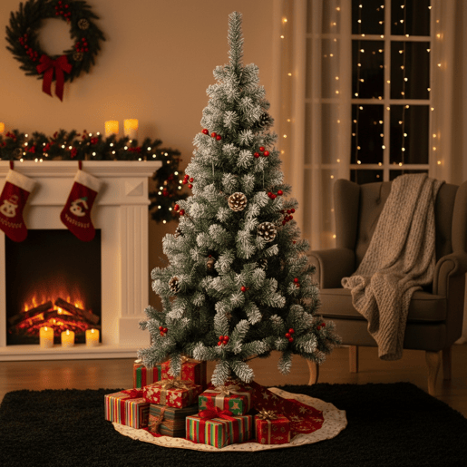 Árvore de Natal com neve de 120 cm com enfeite de pinha, frutas vermelhas e neve Árvore de Natal com neve de 120 cm com enfeite de pinha, frutas vermelhas e neve