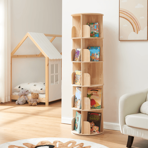 Estante giratória Chasek 5 níveis pino 157x44 cm natural en.casa