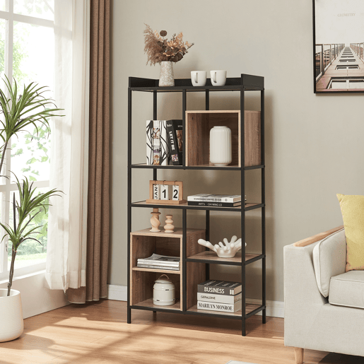 Estante de pé Belana 9 prateleiras 137x70x33 cm PretoCarvalho en.casa Estante de pé Belana 9 prateleiras 137x70x33 cm PretoCarvalho en.casa