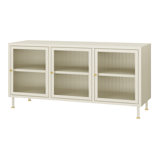 Armário para televisão Lindau 3 portas vidro canelado 120x40x59 cm branco creme en.casa