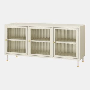 Armário para televisão Lindau 3 portas vidro canelado 120x40x59 cm branco creme en.casa