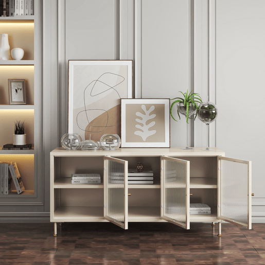 Armário para televisão Lindau 3 portas vidro canelado 120x40x59 cm branco creme en.casa