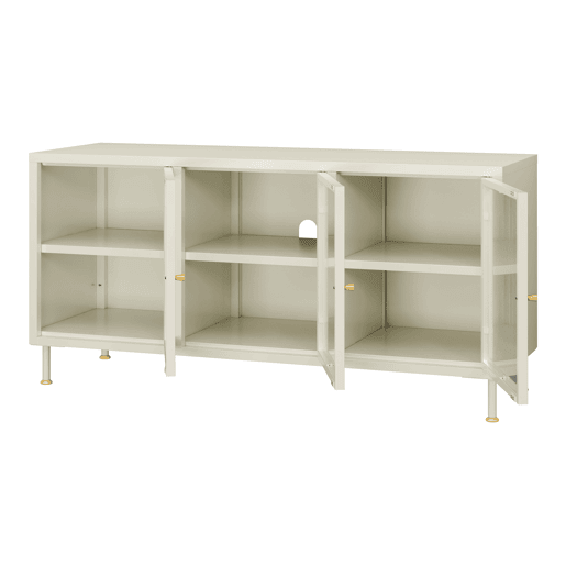 Armário para televisão Lindau 3 portas vidro canelado 120x40x59 cm branco creme en.casa