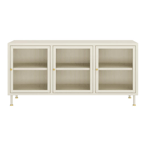 Armário para televisão Lindau 3 portas vidro canelado 120x40x59 cm branco creme en.casa