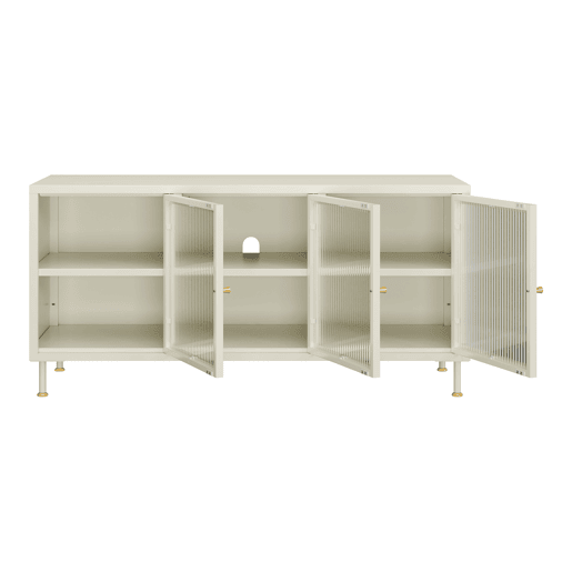 Armário para televisão Lindau 3 portas vidro canelado 120x40x59 cm branco creme en.casa