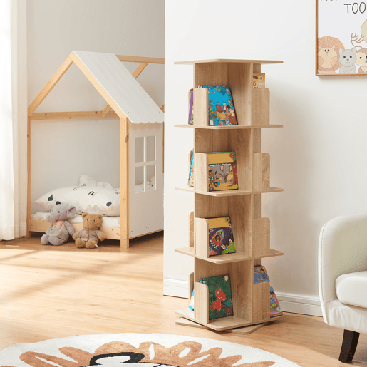 Estante giratória Talöpintaa 4 níveis MDF 129x40x40 cm Aspeto carvalho en.casa