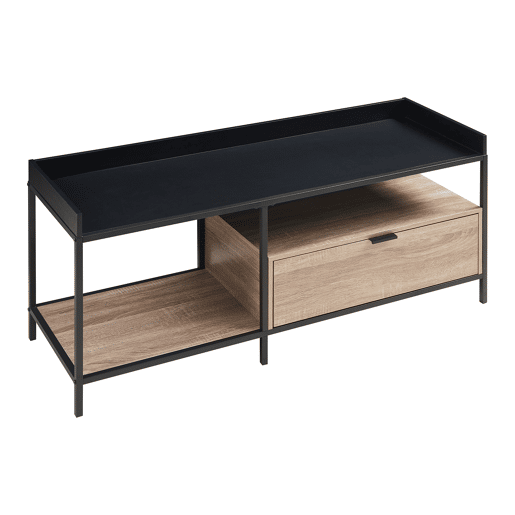 Mesa de TV Belana com gaveta rebordo elevado 120x40x54 cm pretocarvalho en.casa