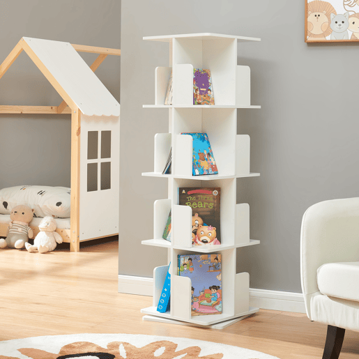 Estante giratória Talöpintaa 4 níveis MDF 129x40x40 cm Branco en.casa