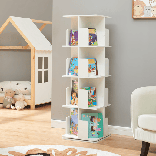 Estante giratória Talöpintaa 4 níveis MDF 129x40x40 cm Branco en.casa