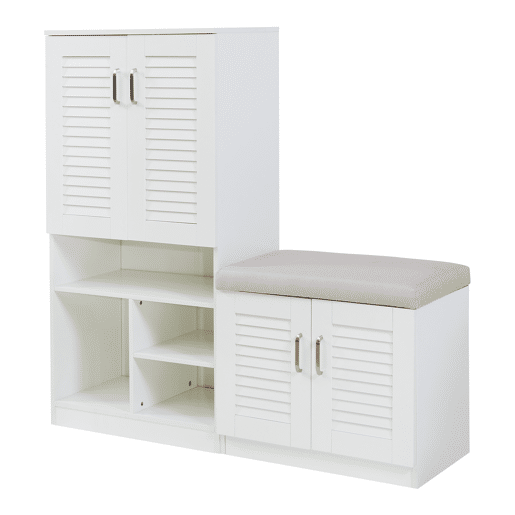 Sapateira Løten 4 portas e 7 prateleiras 120x37x120cm Branco en.casa