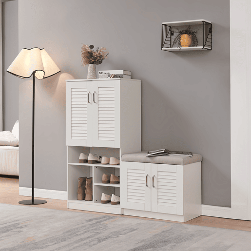 Sapateira Løten 4 portas e 7 prateleiras 120x37x120cm Branco en.casa