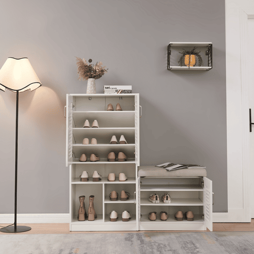 Sapateira Løten 4 portas e 7 prateleiras 120x37x120cm Branco en.casa