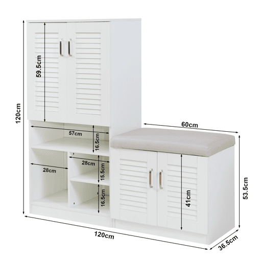 Sapateira Løten 4 portas e 7 prateleiras 120x37x120cm Branco en.casa
