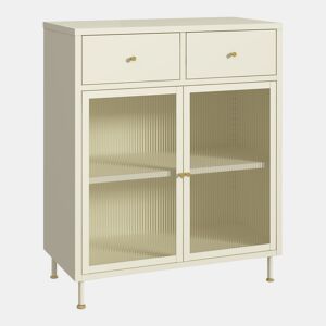 Aparador Lindau 2 portas de vidro 2 gavetas aço 97x80x40 cm branco creme en.casa