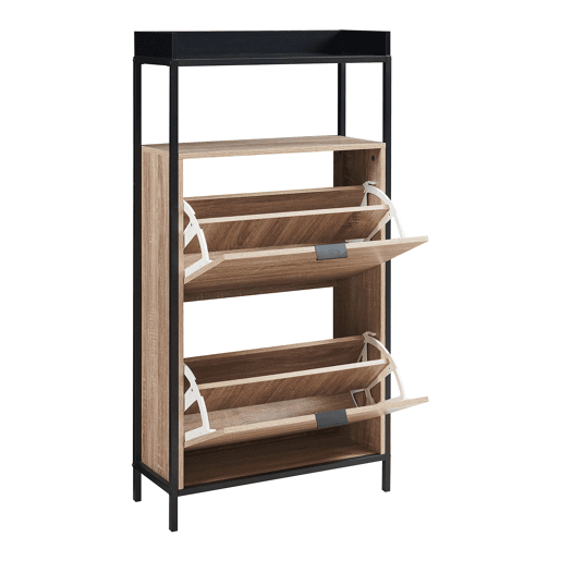 Sapateira Belana com 2 abas para 8-12 pares 116x60x24 cm pretocarvalho en.casa