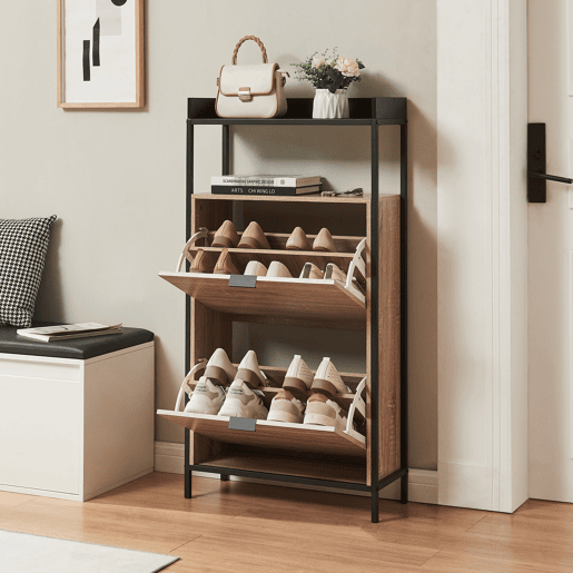 Sapateira Belana com 2 abas para 8-12 pares 116x60x24 cm pretocarvalho en.casa