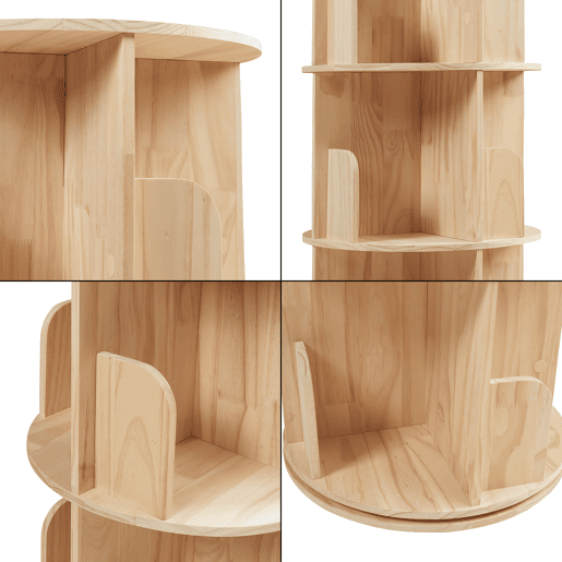 Estante giratória Chasek 4 níveis pino 125x44 cm natural en.casa