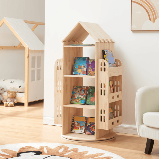 Estante rotativa para crianças Sanköre pino 122x64x43 cm natural en.casa