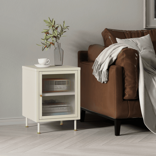Armário lateral Lindau porta de vidro 56x40x40 cm branco creme en.casa