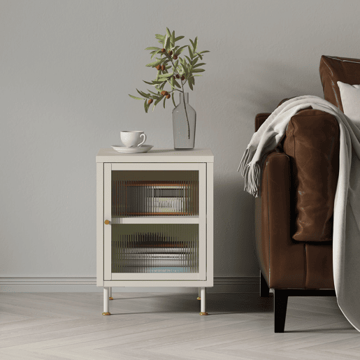 Armário lateral Lindau porta de vidro 56x40x40 cm branco creme en.casa