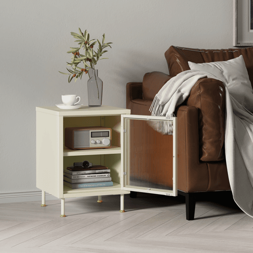 Armário lateral Lindau porta de vidro 56x40x40 cm branco creme en.casa