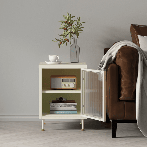 Armário lateral Lindau porta de vidro 56x40x40 cm branco creme en.casa