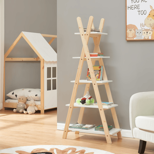 Estante Vanlilu em forma de A pino145x65x32 cm naturalbranco en.casa