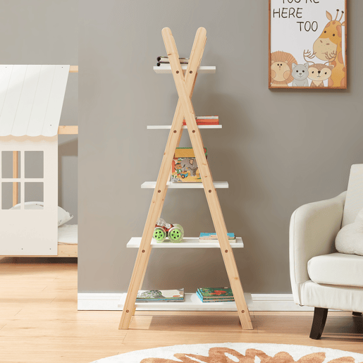 Estante Vanlilu em forma de A pino145x65x32 cm naturalbranco en.casa
