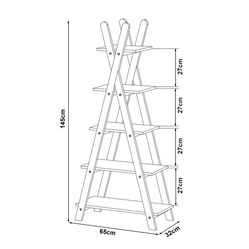 Estante Vanlilu em forma de A pino145x65x32 cm naturalbranco en.casa