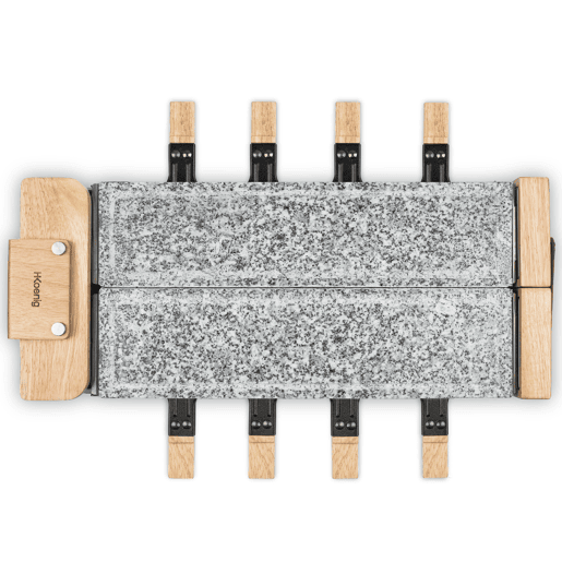 Raclette WOD362 Hkoenig com base giratória 180°, chapas de pedra e design em madeira natural, 1400u202FW
