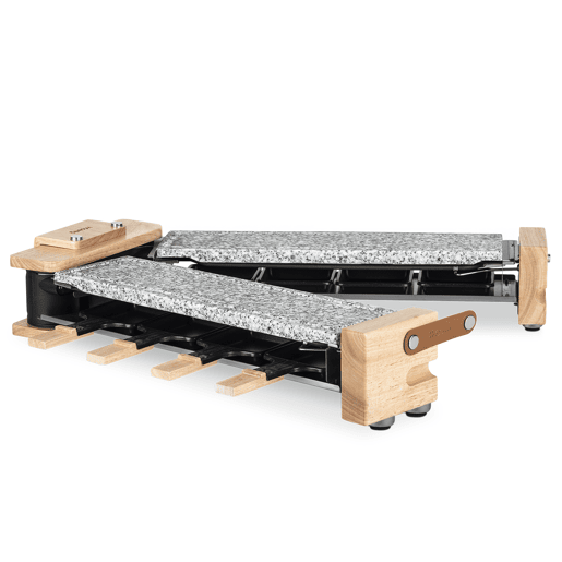 Raclette WOD362 Hkoenig com base giratória 180°, chapas de pedra e design em madeira natural, 1400u202FW