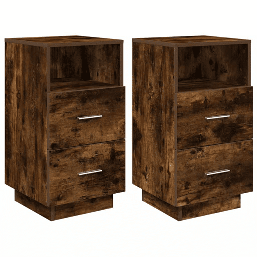 Lote de 2 Mesa De Cabeceira - Mesinha De Cabeceira com 2gavetas 36x36x68 cm carvalho fumado