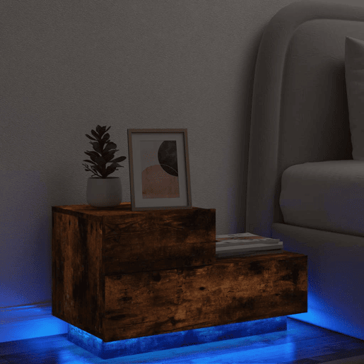 Mesa De Cabeceira - Mesinha De Cabeceira com luzes LED 70x36x40,5 cm carvalho fumado