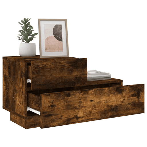 Mesa De Cabeceira - Mesinha De Cabeceira com luzes LED 70x36x40,5 cm carvalho fumado