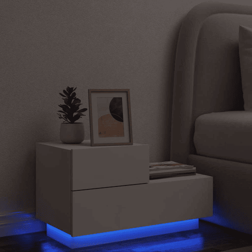 Mesa De Cabeceira - Mesinha De Cabeceira com luzes LED 70x36x40,5 cm branco