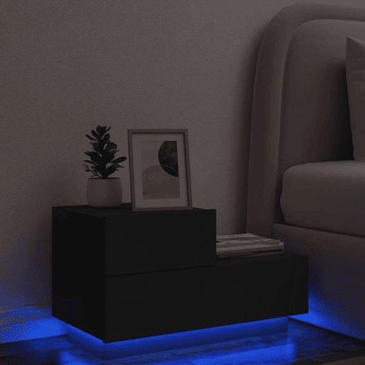 Mesa De Cabeceira - Mesinha De Cabeceira com luzes LED 70x36x40,5 cm preto