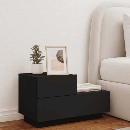 Mesa De Cabeceira - Mesinha De Cabeceira com luzes LED 70x36x40,5 cm preto