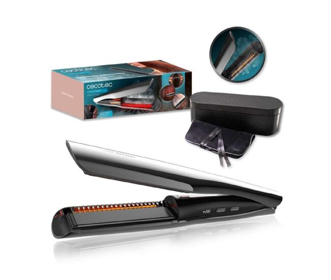 Cecotec plancha de pelo con cable, tecnología de vapor e infrarrojos lisse isteamy. 48w, revestimiento de cerámica y queratina