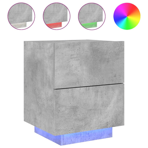 Lote de 2 Mesa De Cabeceira - Mesinha De Cabeceira c LEDs derivados madeira cinza cimento