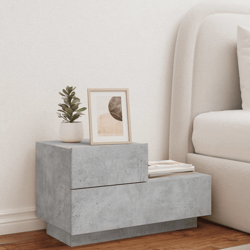 Mesa De Cabeceira - Mesinha De Cabeceira com luzes LED 70x36x40,5 cm cinzento-cimento