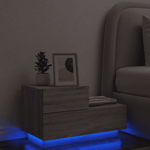 Mesa De Cabeceira - Mesinha De Cabeceira com luzes LED 70x36x40,5 cm cinzento-sonoma