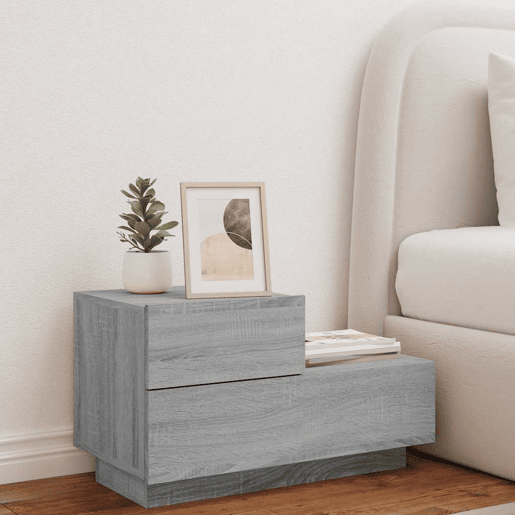 Mesa De Cabeceira - Mesinha De Cabeceira com luzes LED 70x36x40,5 cm cinzento-sonoma